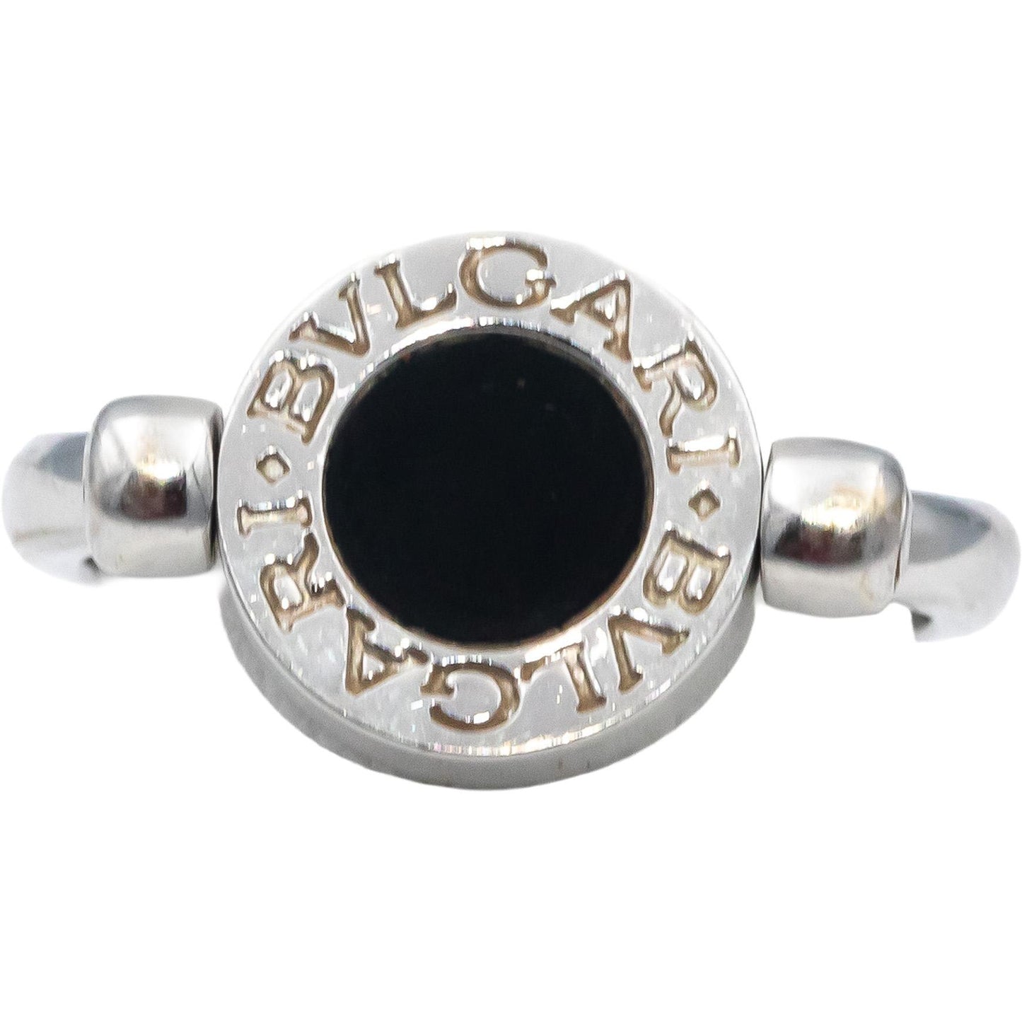 BLVGARI 18k White Gold VS Diamond & Onyx Flip Ring 0.14CT Size 7 Euro 54