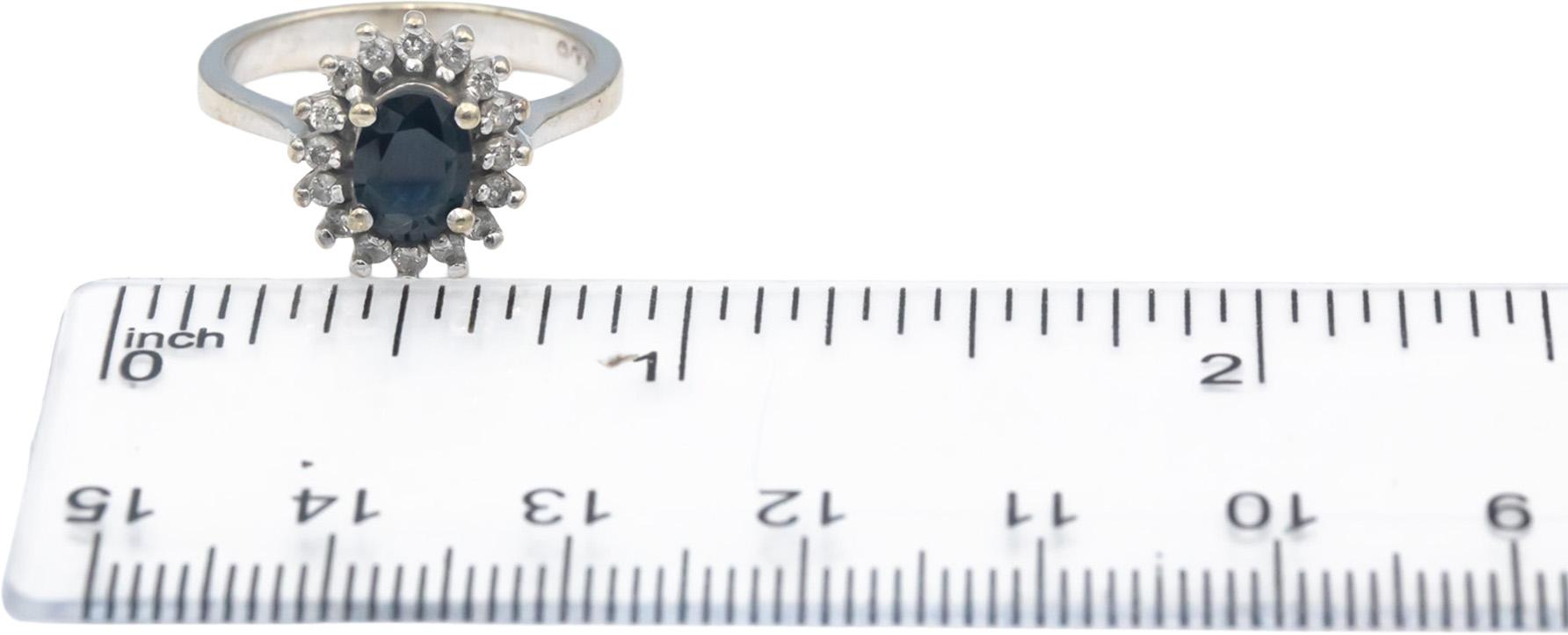 10k White Gold Round Diamond Oval Sapphire Halo Ring 1.0CT Size 6.75