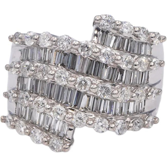 18k White Gold VS Round & Baguette Diamond Cluster Cocktail Ring 5.0CTW Size 8.5