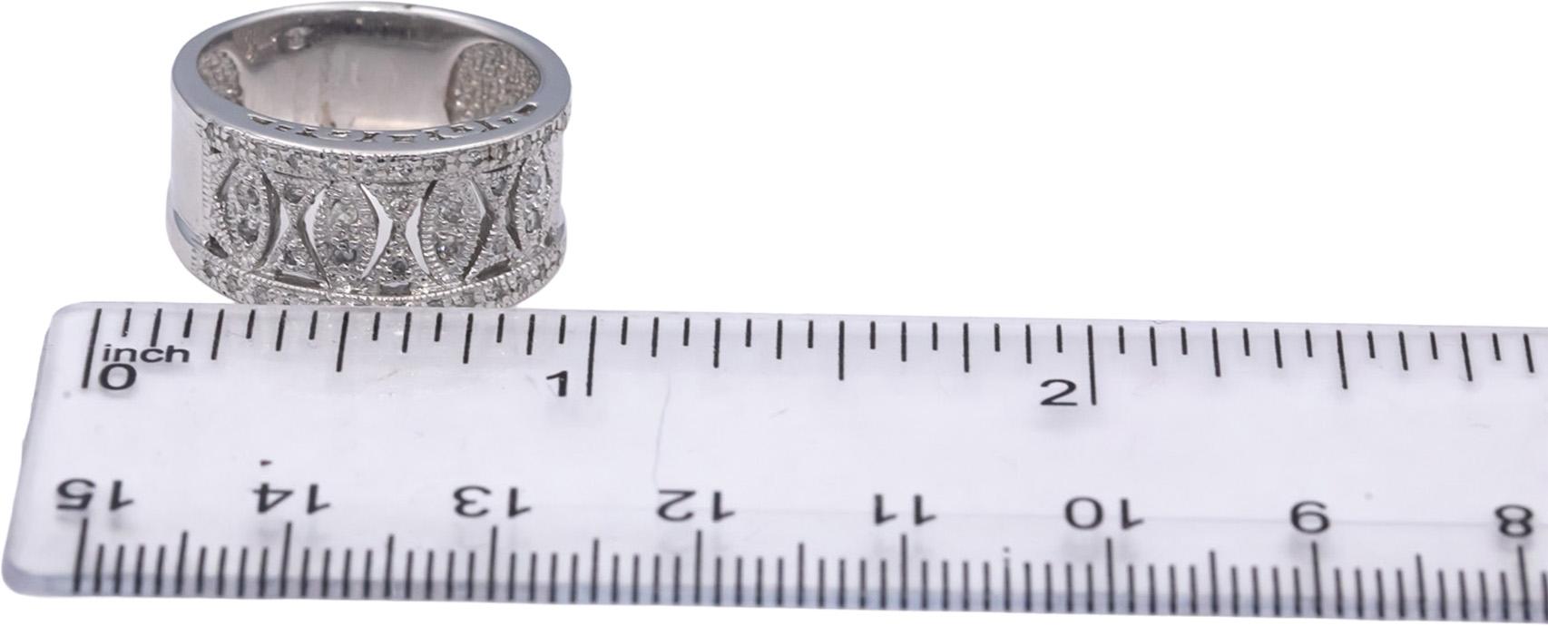 14k White Gold Round Diamond Wide Filigree Band Ring 0.27CT Size 7.25