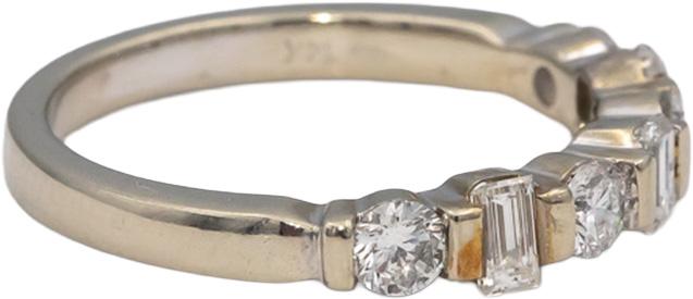 14k White Gold Round & Emerald Cut Diamond Band Ring 0.80CT Size 7.25