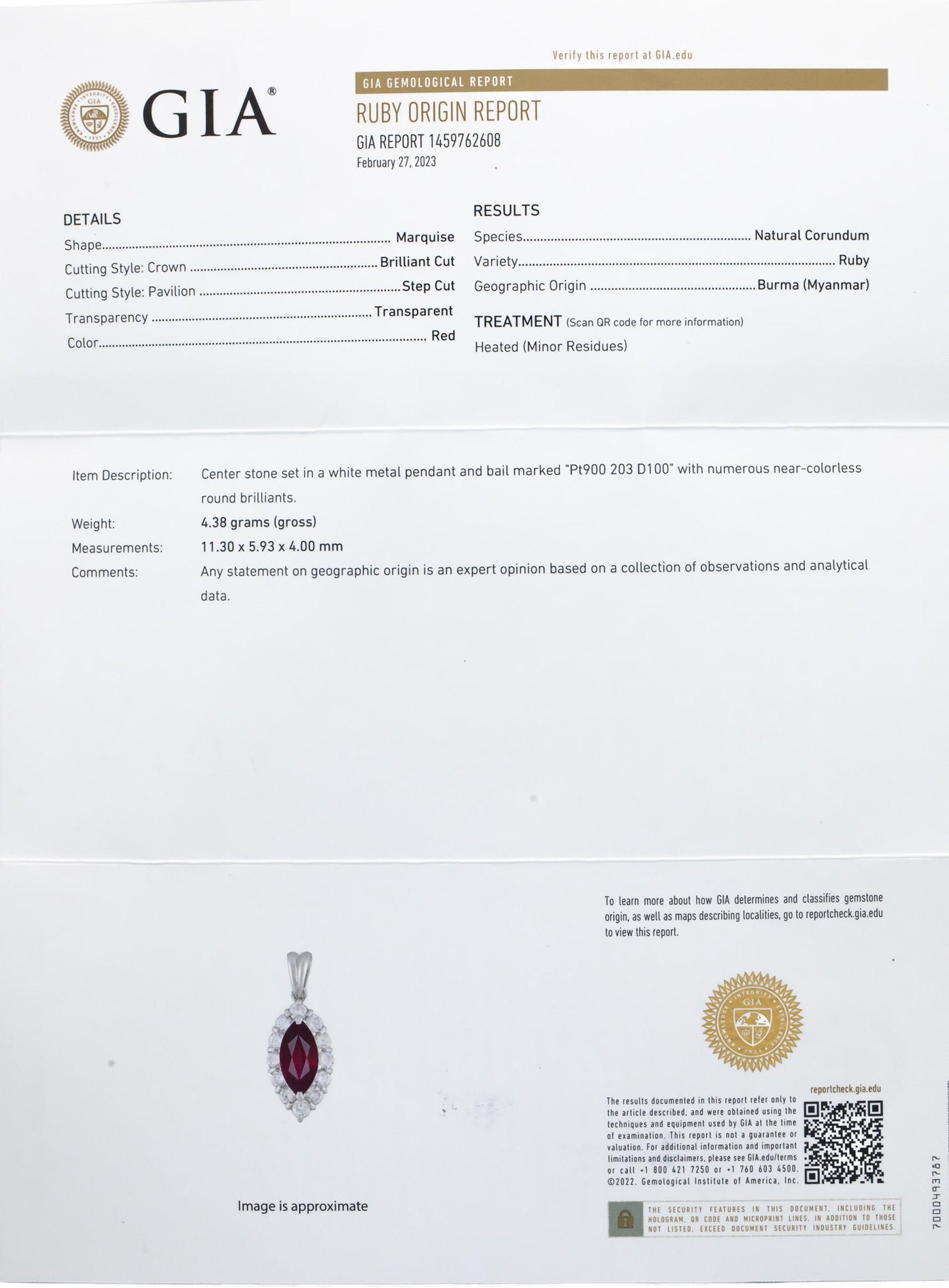 GIA Certified Platinum Burma Ruby & Diamond Pendant Necklace 3.03CT