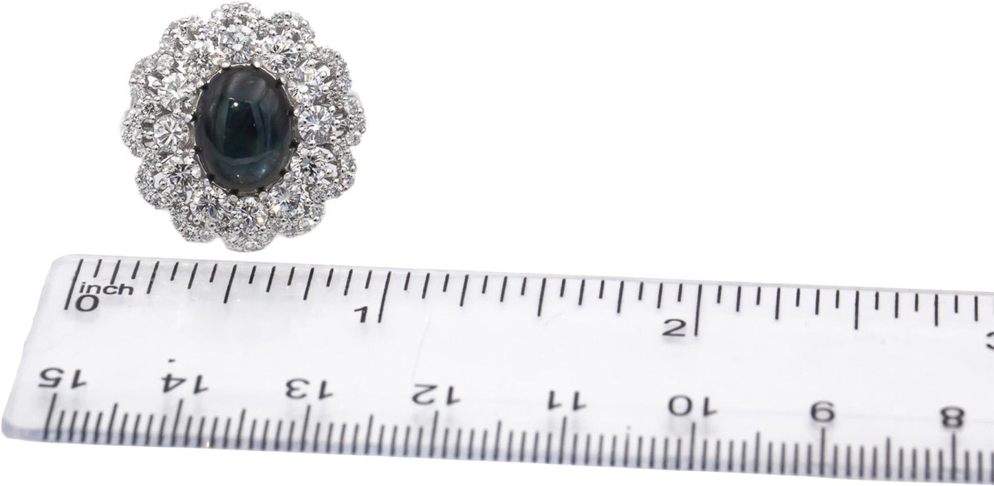 14k White Gold Cabochon Star Sapphire & Diamond Cocktail Ring 5.85CT Size 7
