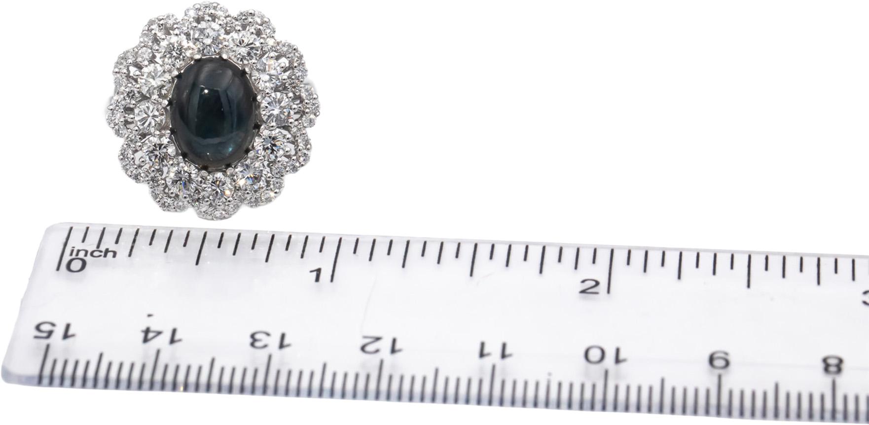 14k White Gold Cabochon Star Sapphire & Diamond Cocktail Ring 5.85CT Size 7