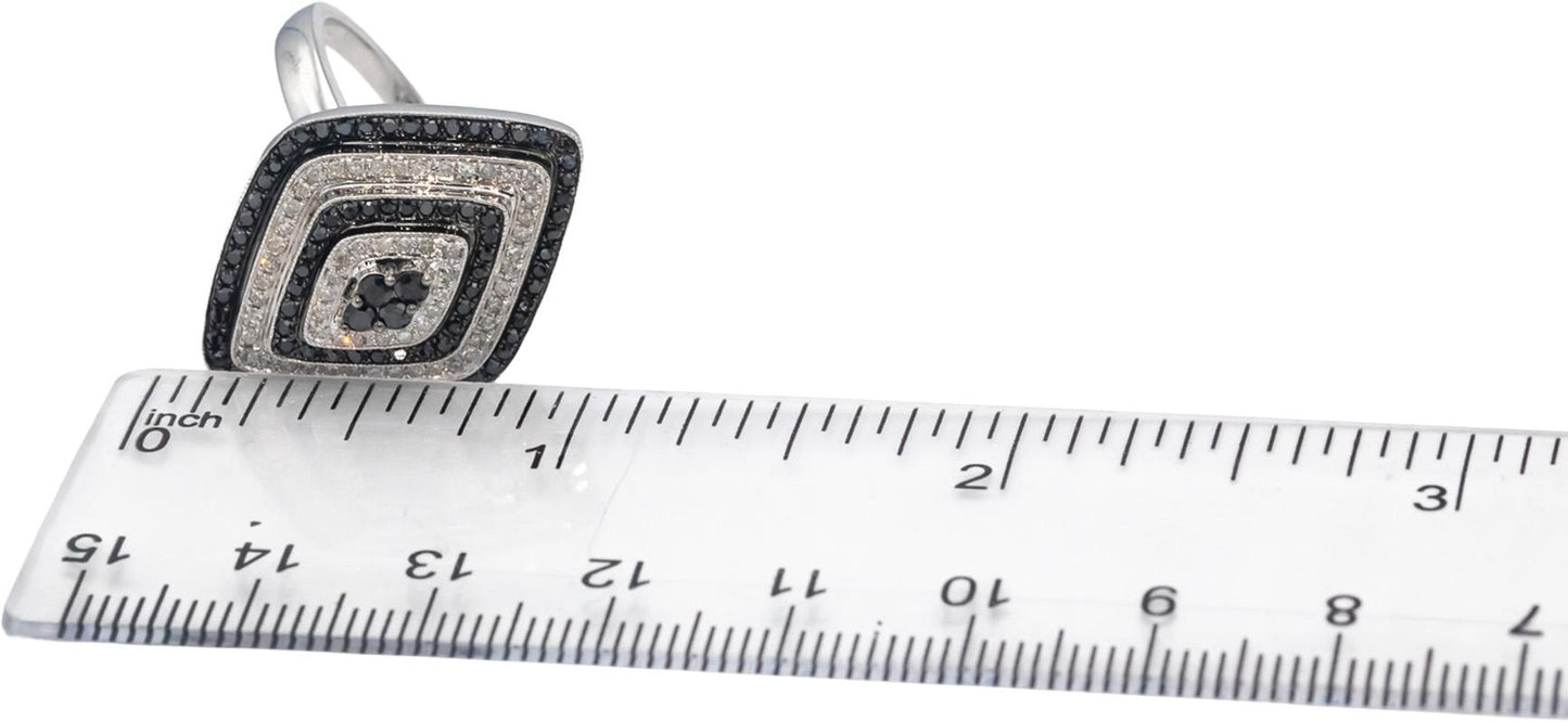 14k White Gold Round White and Black Diamond Cocktail Ring 1.0CT Size 7