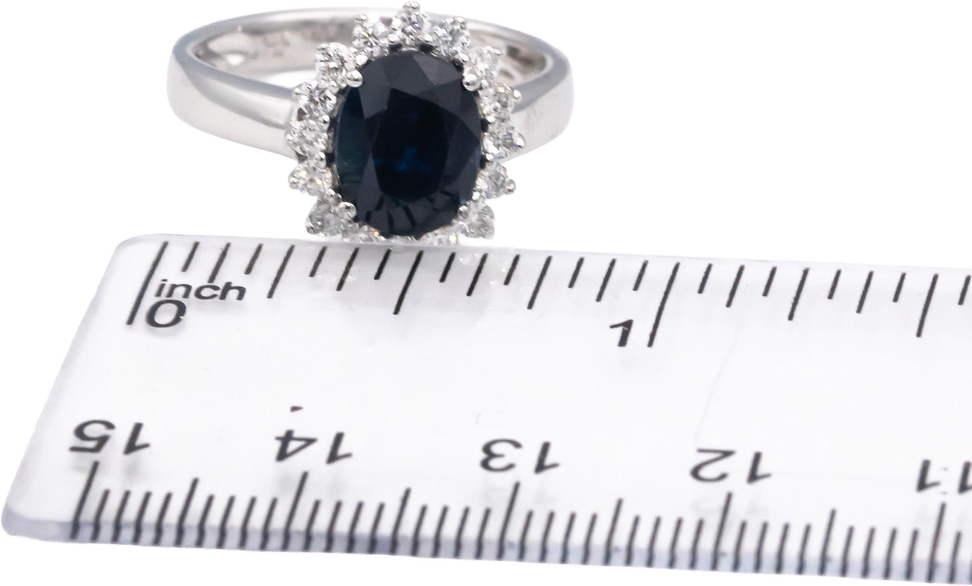 14k White Gold Oval Sapphire Round VS Diamond Halo Ring 3.21CT Size 7.25