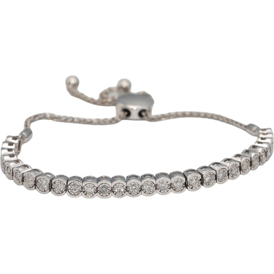 14k White Gold Round Half Bezel Set Diamond Bolo Bracelet 0.75CTW