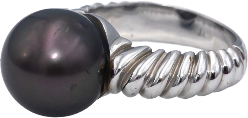 18k White Gold 12.9mm Black Tahitian Pearl Solitaire Ring Size 7.75