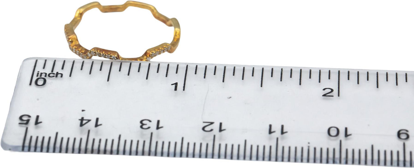 18k Yellow Gold Round Diamond Zig Zag Stackable Band Ring 0.06CT Size 7
