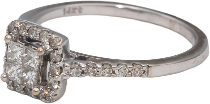 14k White Gold VS Princess & Round Diamond Ring 0.30CT Size 6.75