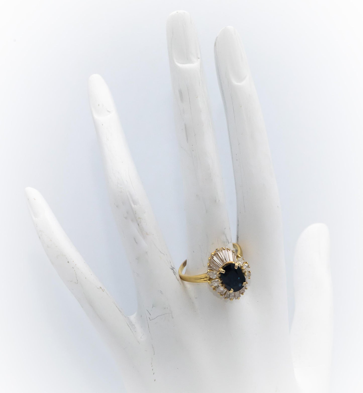 18k Yellow Gold Blue Sapphire and Diamond Halo Ring 3.0CTW Size 9