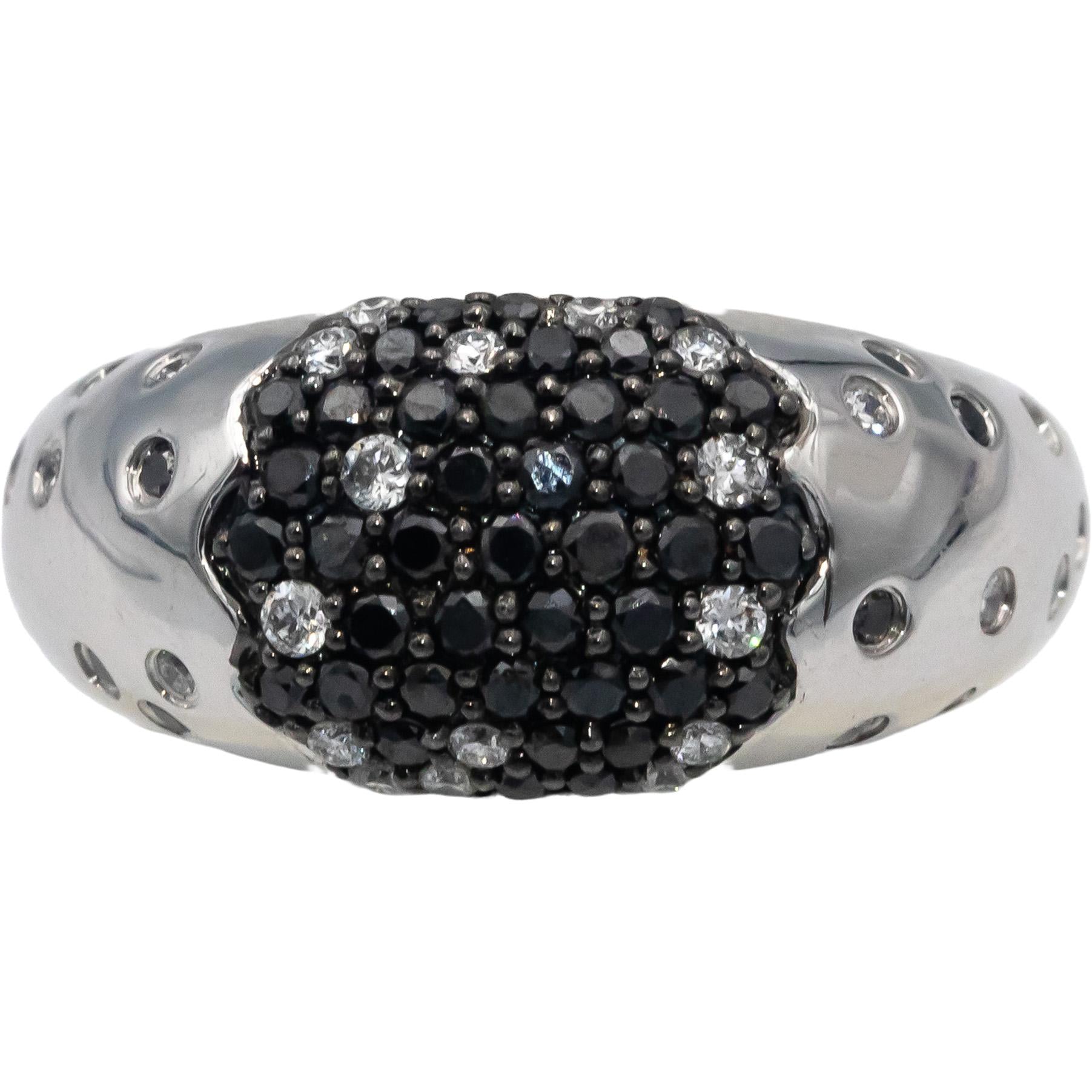 14k White Gold Round White & Black Diamond Cluster Band Ring 0.70CT Size 6.5