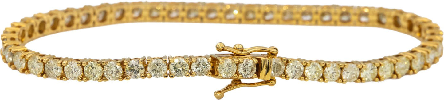 14k Yellow Gold Round Diamond Tennis Bracelet 6.45CT