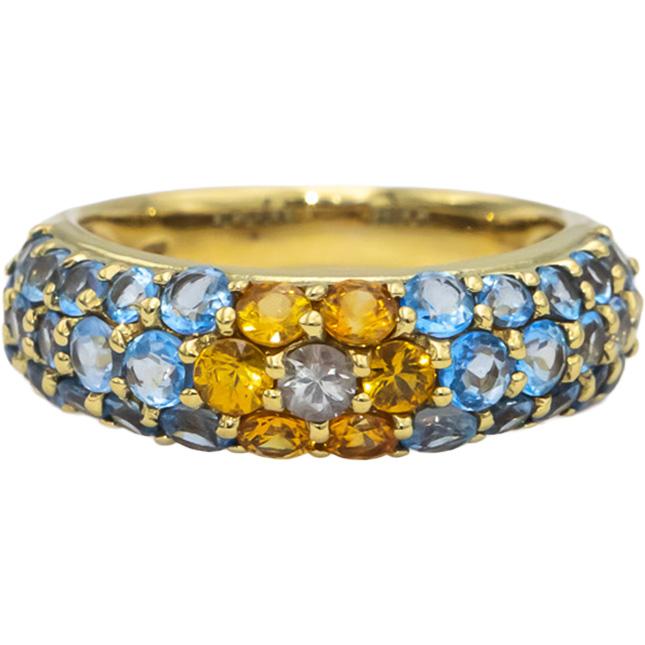 18k Yellow Gold White & Yellow Sapphire Blue Topaz Cluster Band Ring 5.25