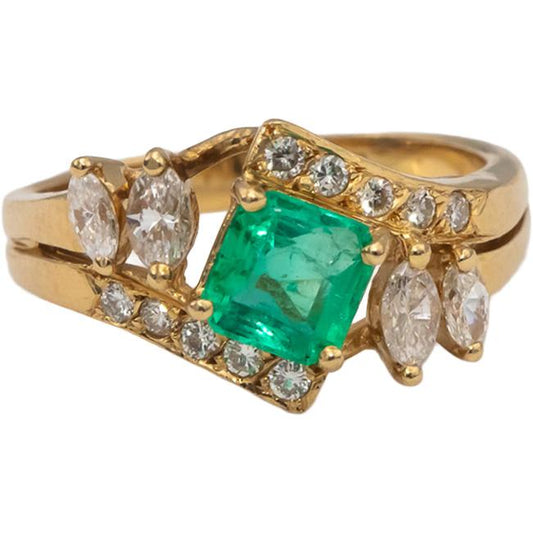 14k Yellow Gold Emerald and Diamond Cocktail Ring 1.35CT Size 6