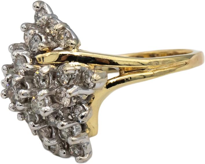 14k Yellow and White Gold Round Diamond Cluster Cocktail Ring 1.0CT Size 6.25