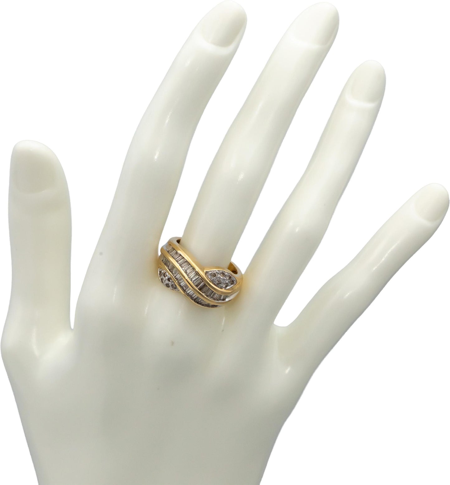 14k Yellow White Gold Round and Baguette Cut Diamond Cocktail Ring 1.0CT Size 7