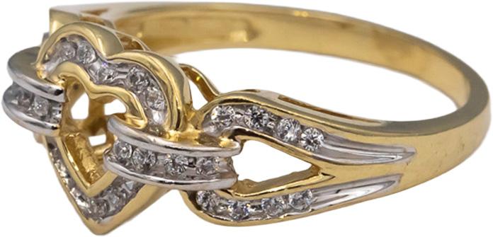 14k Yellow Gold Round Diamond Heart Ring 0.32CT Size 7