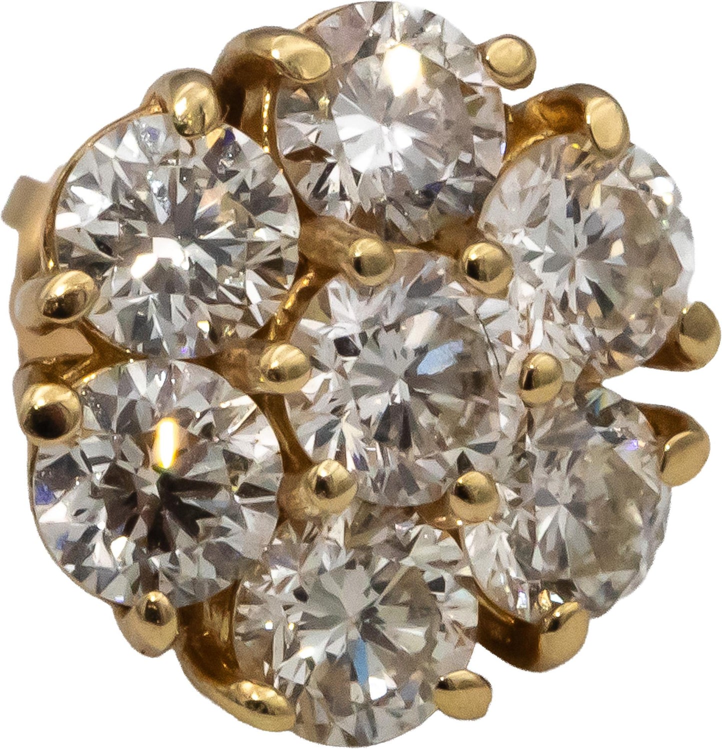 14k Yellow Gold Round Diamond Cluster Stud Earrings 2.10CT