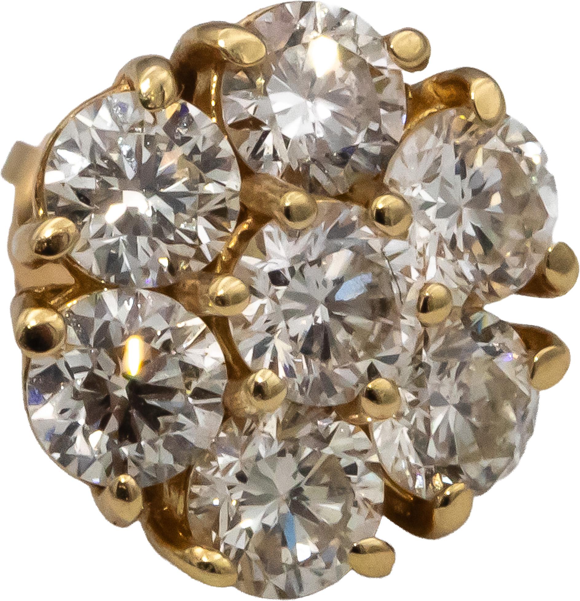14k Yellow Gold Round Diamond Cluster Stud Earrings 2.10CT