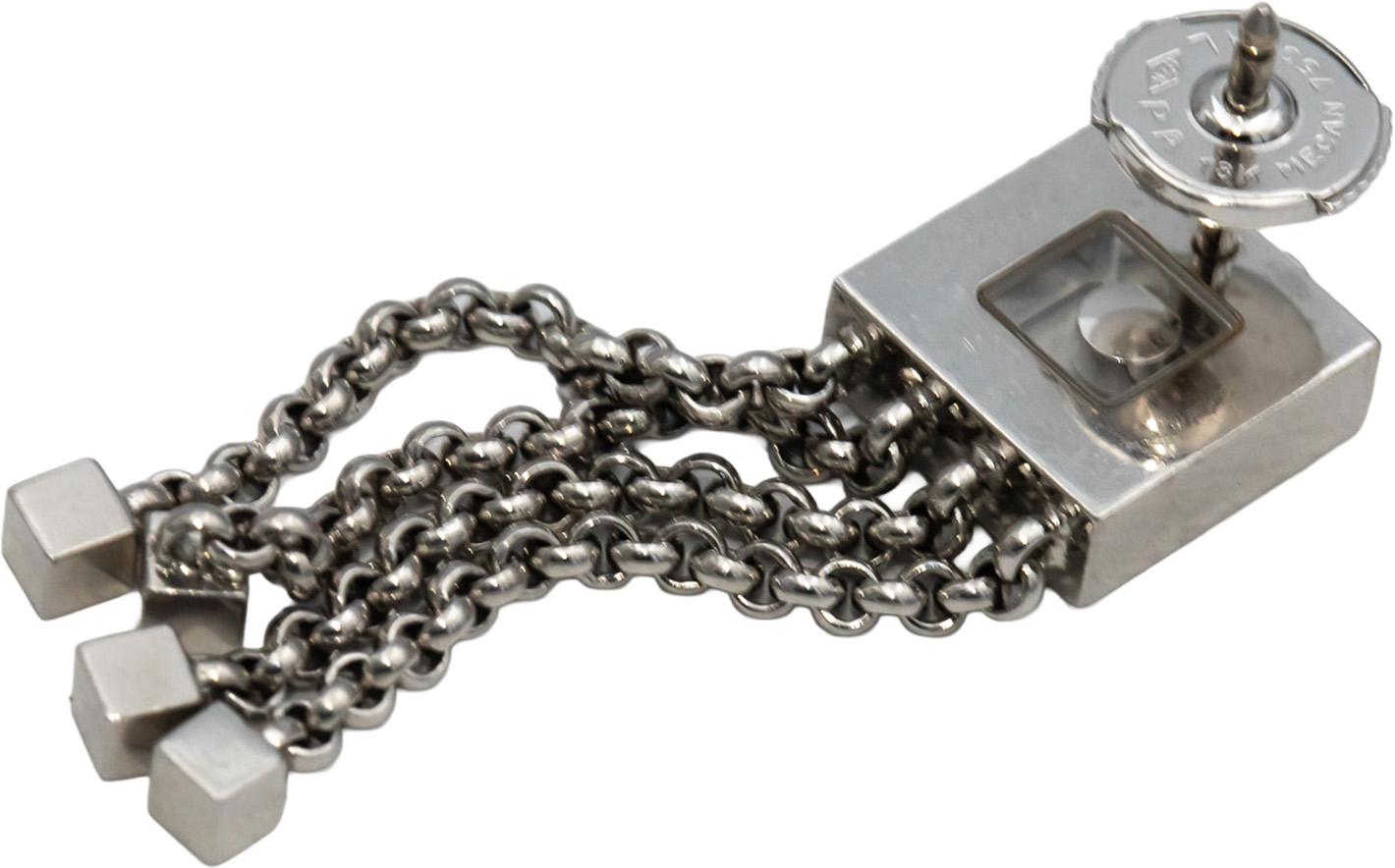 CHOPARD 18k White Gold Happy Diamond Square Earrings With Chains