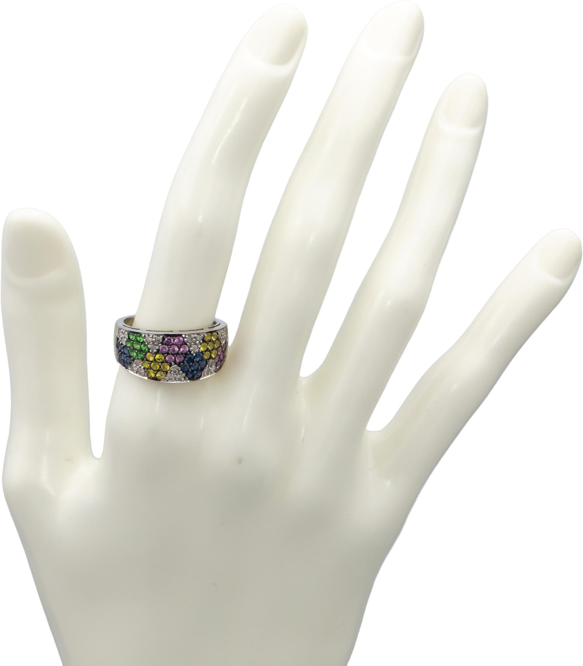 14k White Gold Rainbow Sapphire and Diamond Cluster Band Ring 1.0CT Size 7.25