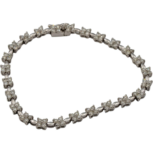 14k White Gold Round Diamond Floral Link Bracelet 3.60CT