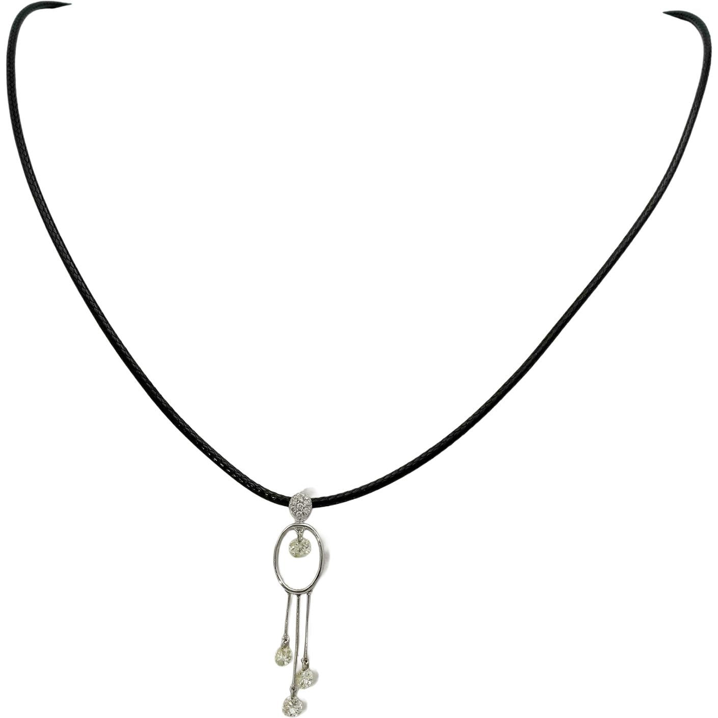 14k White Gold Round Diamond Dangle Pendant Necklace 0.85CT