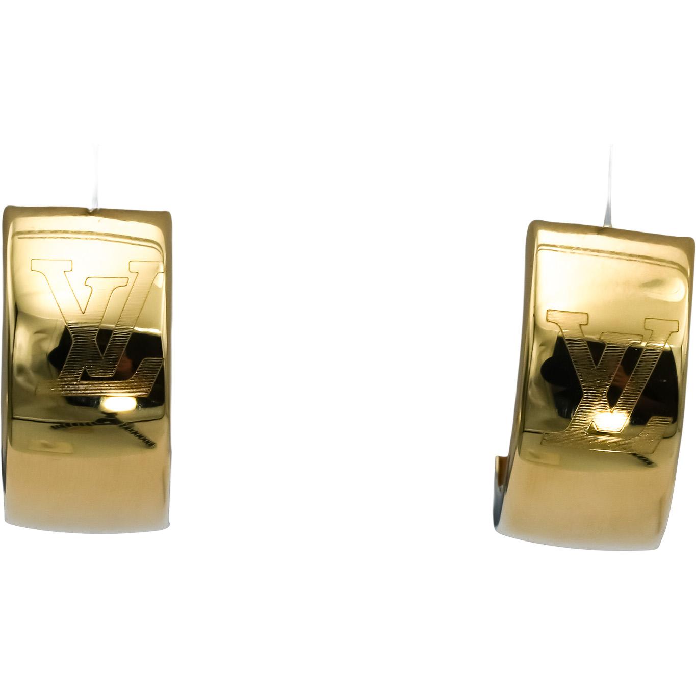 LOUIS VUITTON Designer 18k Yellow Gold Hoop Earrings