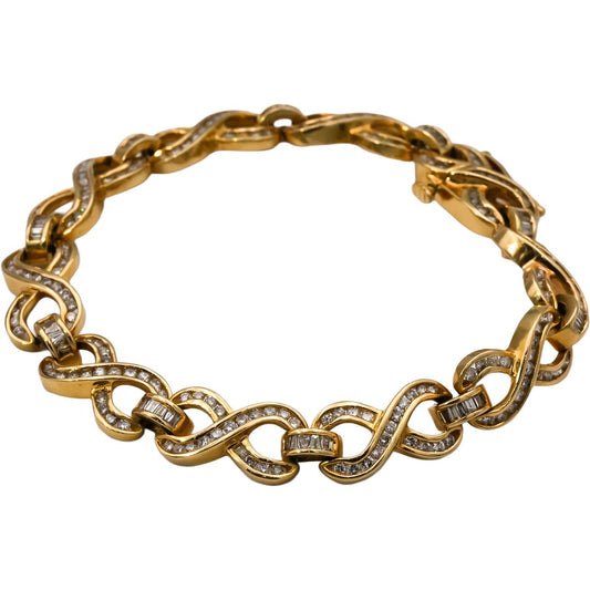 14k Yellow Gold Round & Baguette Cut Diamond Infinity Link Bracelet 4.0CT