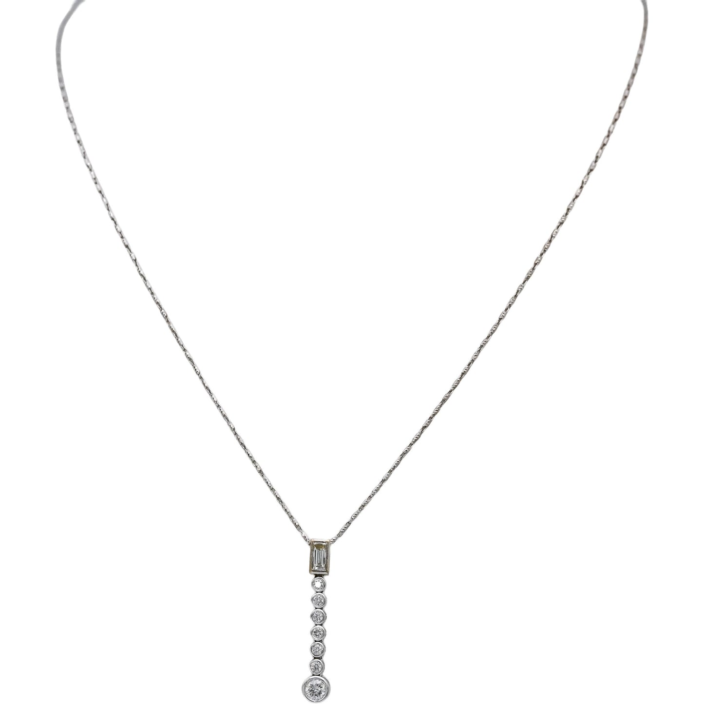 14k White Gold VS Emerald and Round Bezel Set Diamond Pendant Necklace 0.50CT