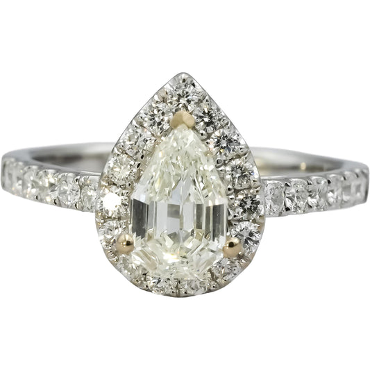 18k White Gold Pear Round  Diamond Halo Engagement Ring 1.51CT / 1.01CT Center