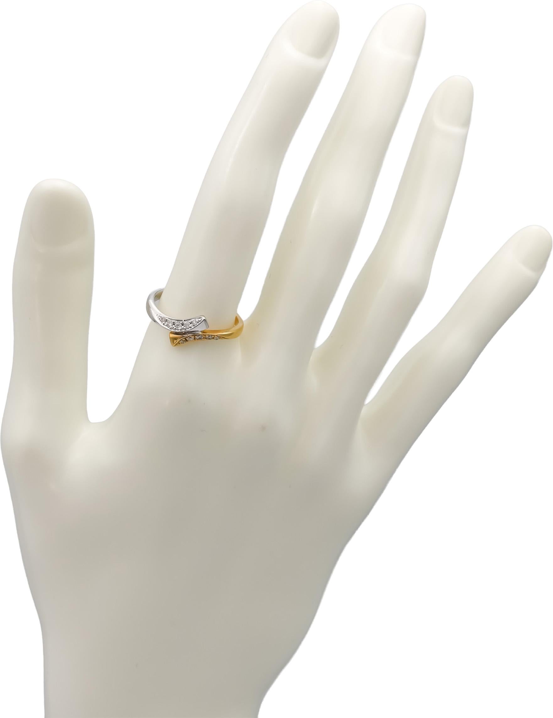 14k White & Yellow Gold Round Diamond Bypass Ring 0.15CT Size 7.25