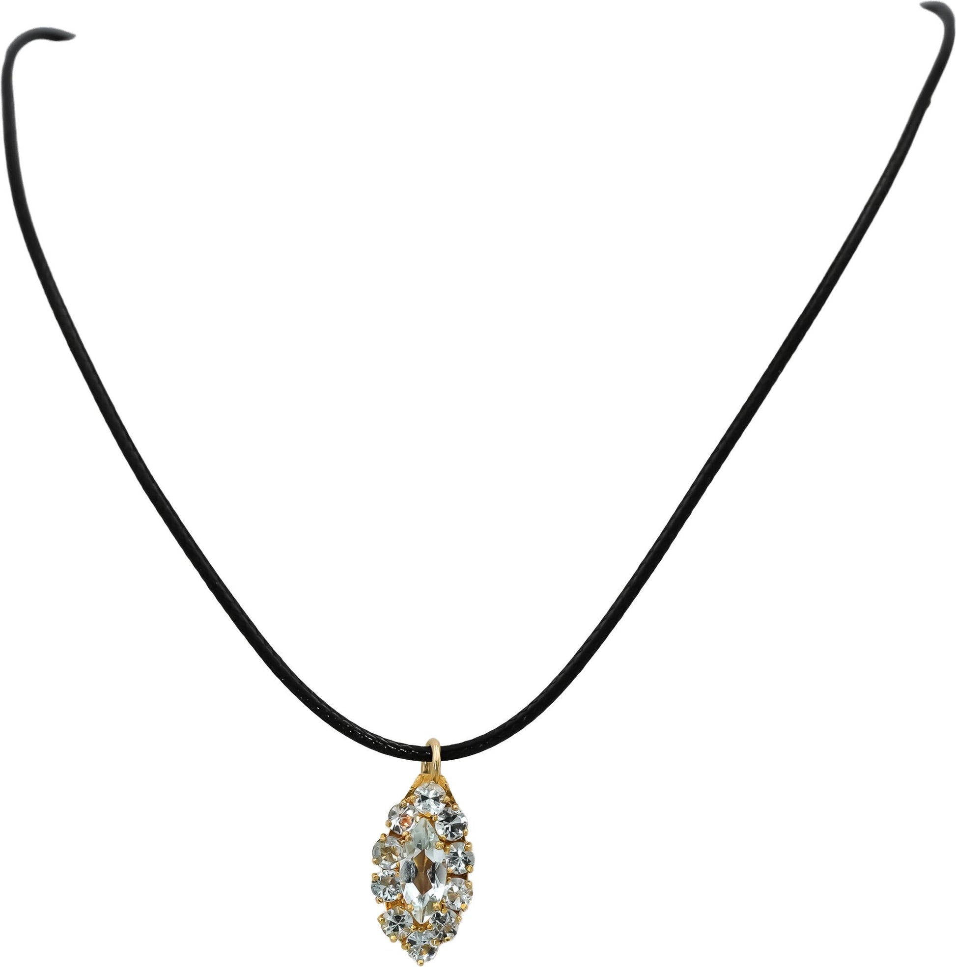 18k Yellow Gold Round and Marquise Cut Aquamarine Cluster Pendant Necklace 2.0CT