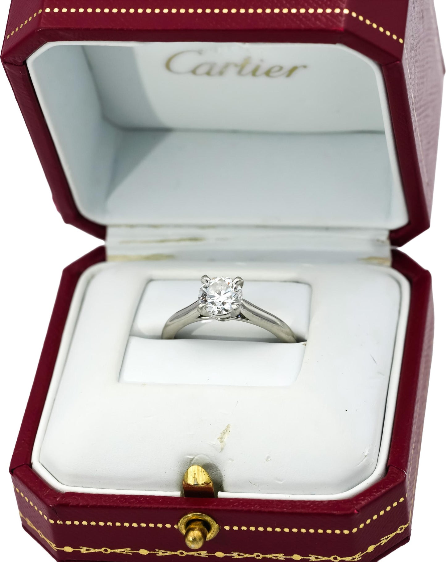 GIA Cert. CARTIER Platinum VS1/F Round Diamond Engagement Ring 1.50CT Size 60