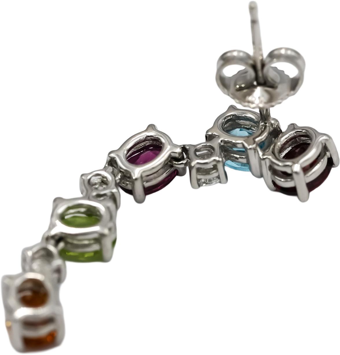 18k White Gold VS Diamond and Rainbow Gemstone Drop Dangle Earrings 3.50CTW