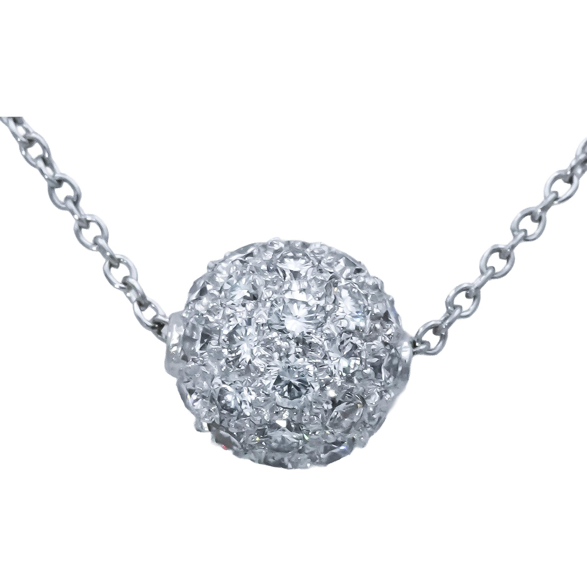 TIFFANY & CO. Platinum VS Round Diamond Cluster Pave Ball Pendant Necklace .90CT