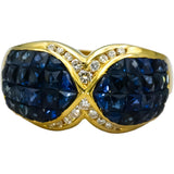 18k Yellow Gold VS Diamond & Blue Sapphire Cluster Cocktail Ring 4.60CTW Size 7