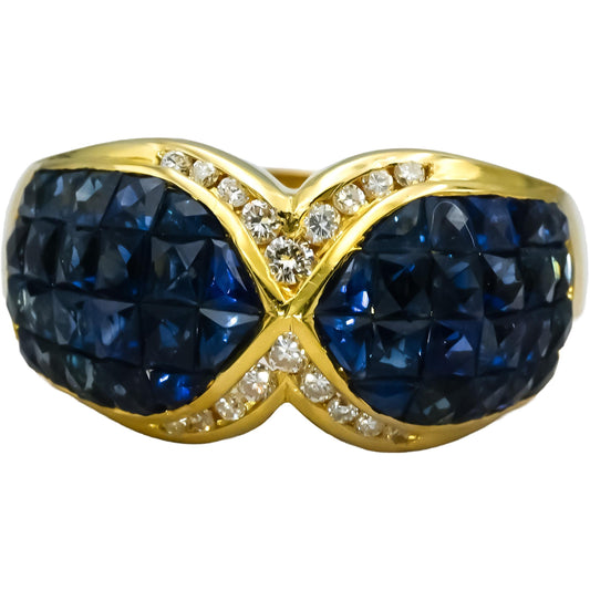18k Yellow Gold VS Diamond & Blue Sapphire Cluster Cocktail Ring 4.60CTW Size 7
