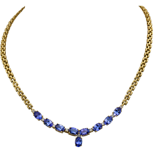 14k Yellow Gold Tanzanite and Diamond Fancy Link Necklace 9.28CTW