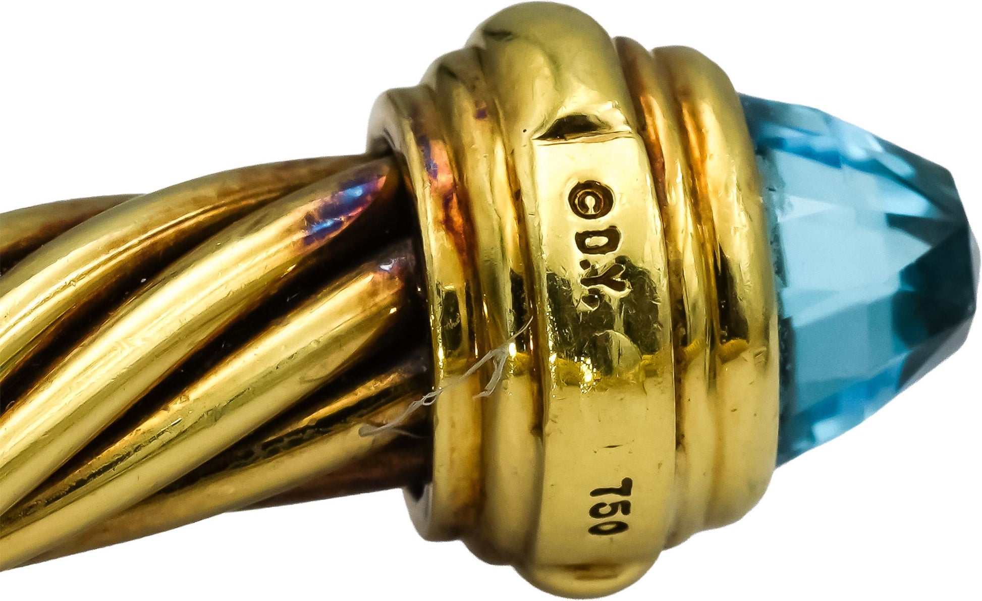 DAVID YURMAN 18k Yellow Gold Blue Topaz Cable Cuff Bracelet