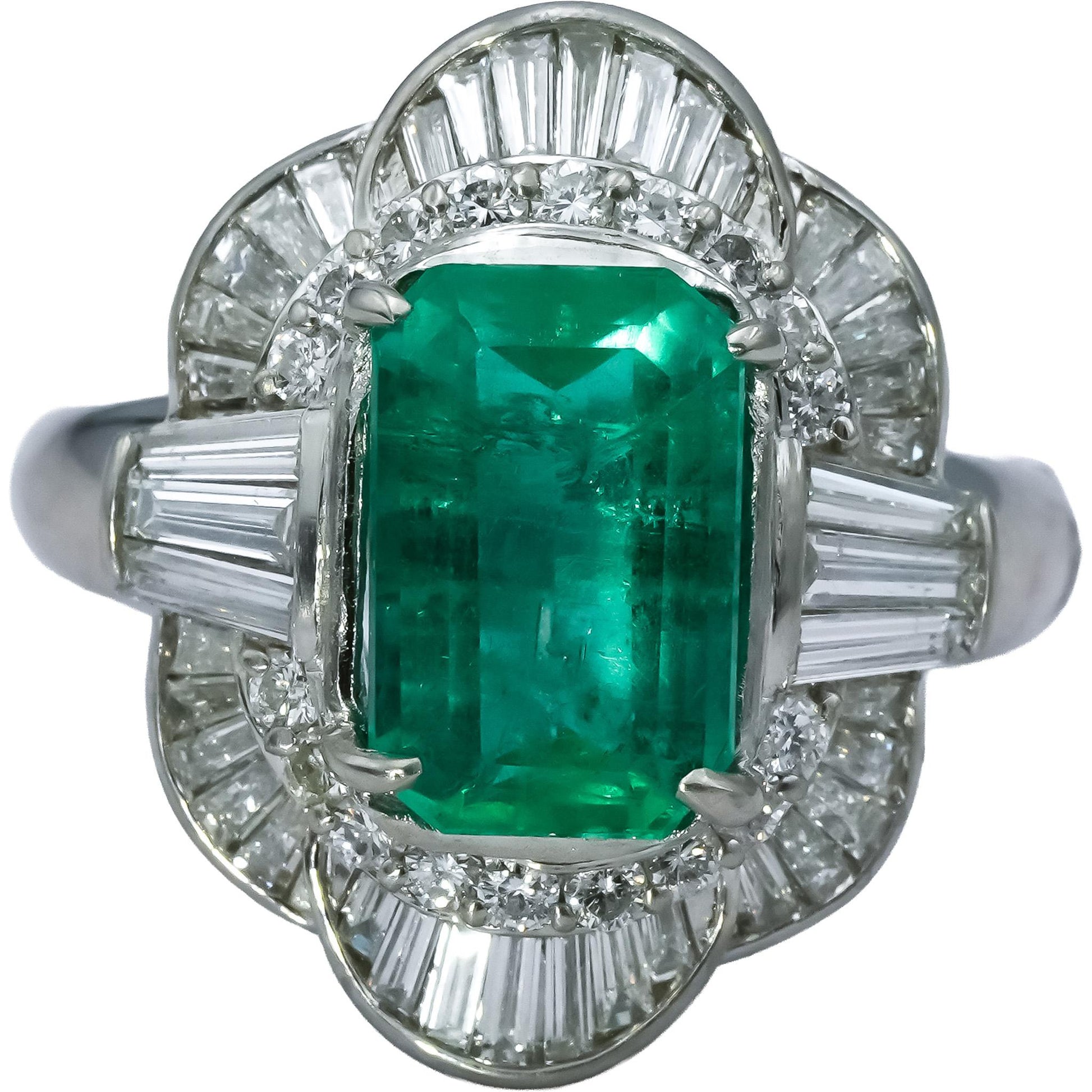 Platinum VS Diamond and Emerald Cocktail Ring 4.0CTW Size 7