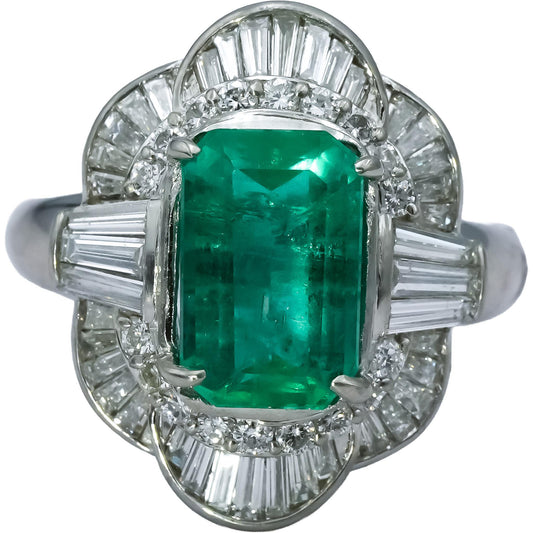 Platinum VS Diamond and Emerald Cocktail Ring 4.0CTW Size 7