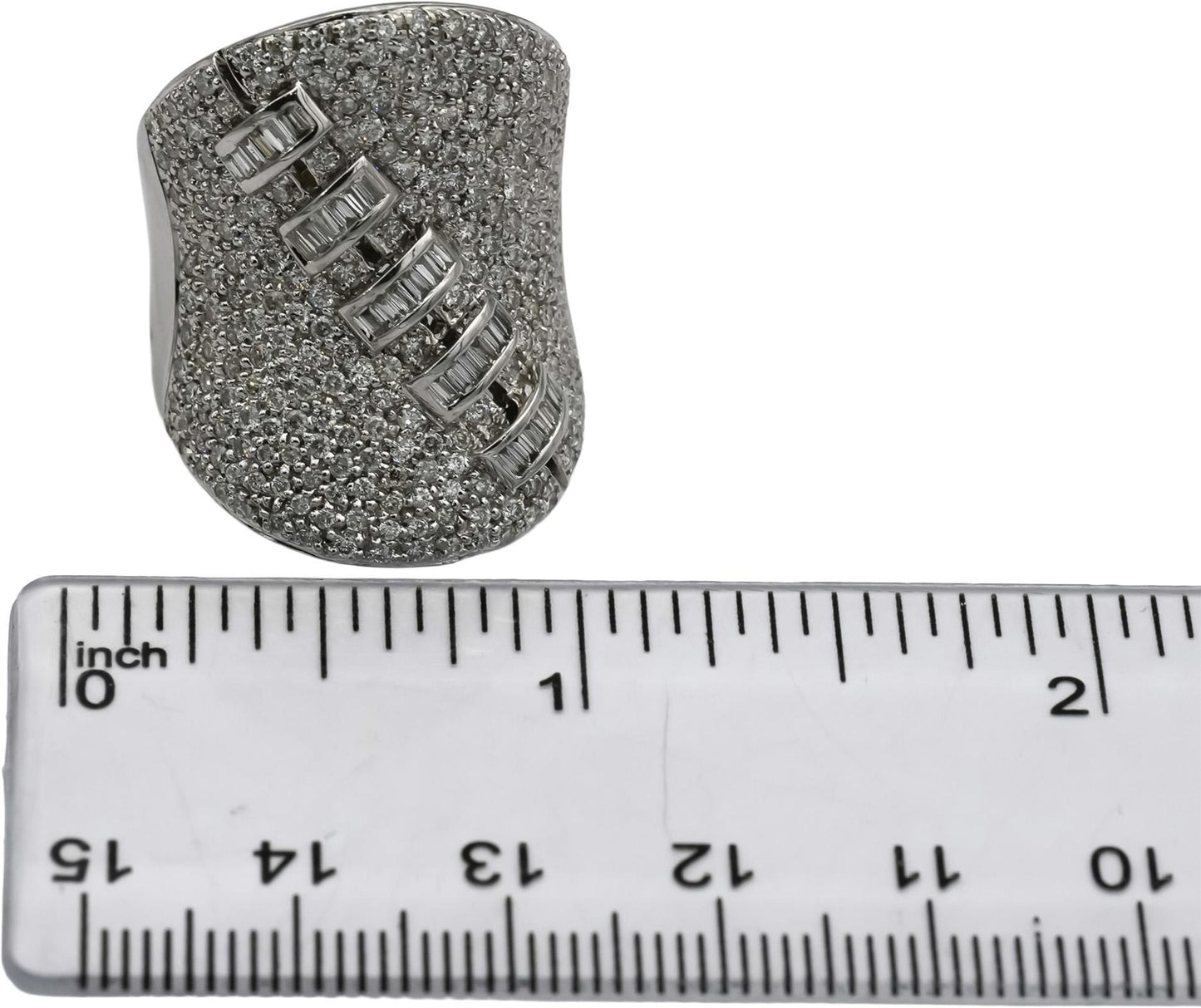14k White Gold Round & Baguette Cut Cluster Cocktail Statement Ring 3.0CT Size 7