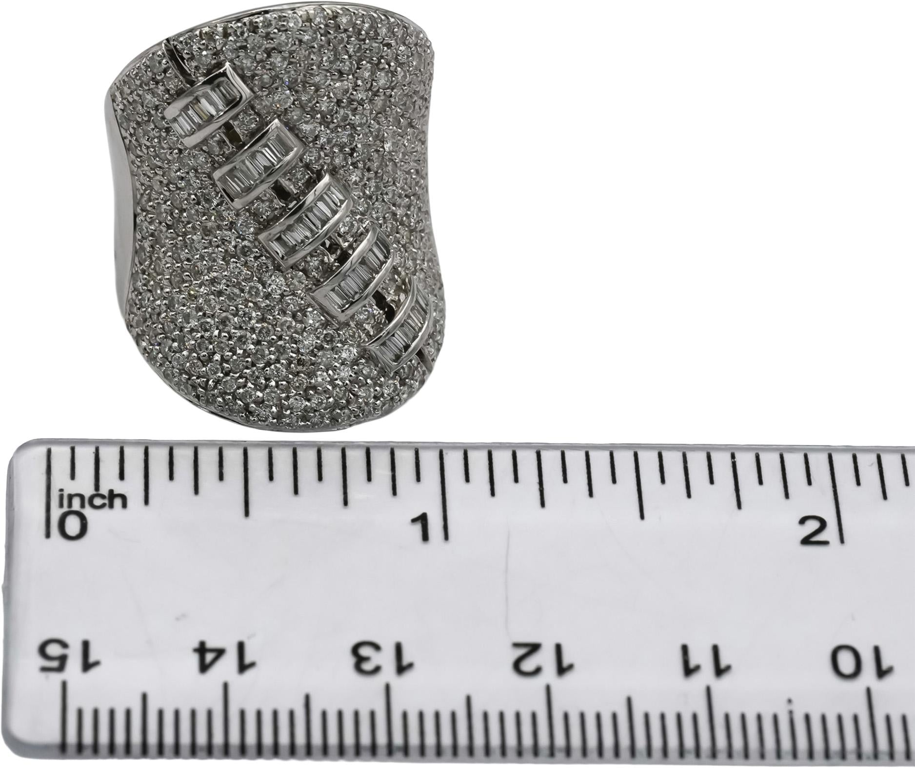 14k White Gold Round & Baguette Cut Cluster Cocktail Statement Ring 3.0CT Size 7