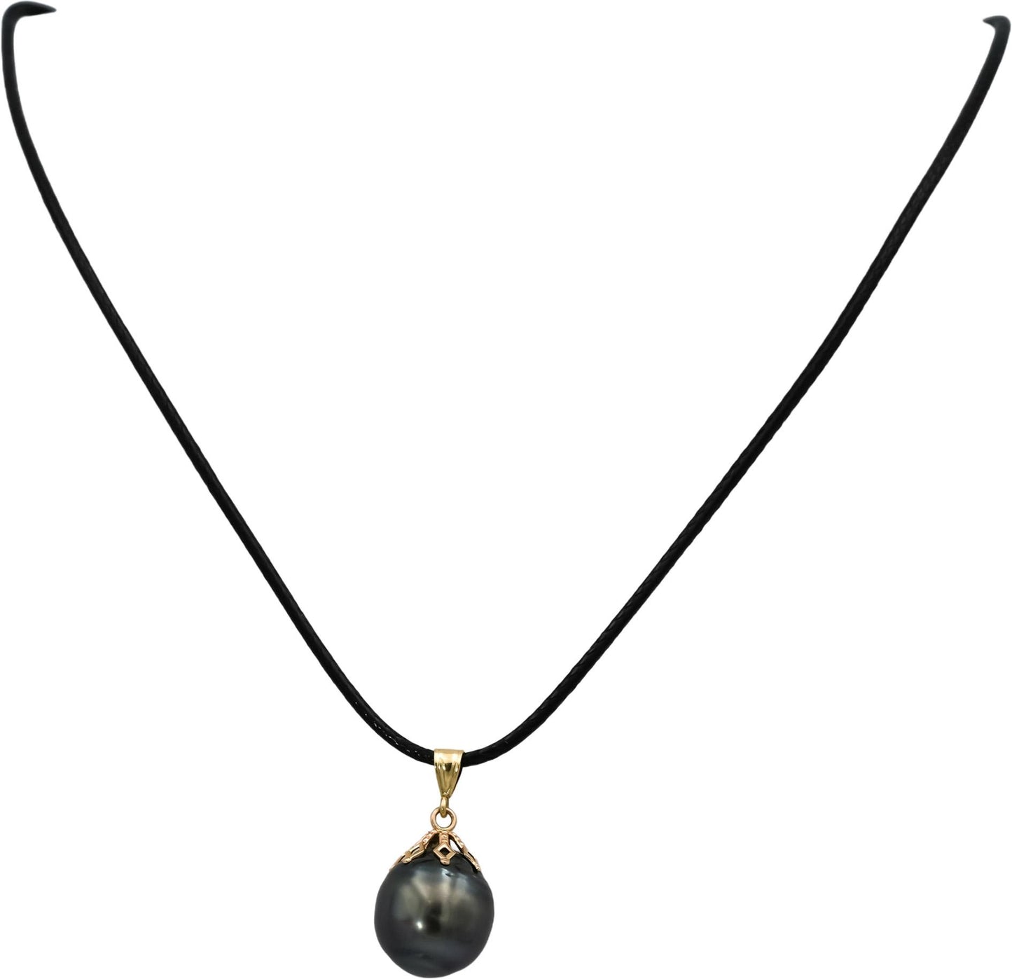 14k Yellow Gold 13.0mm Black Tahitian Pearl Pendant Necklace