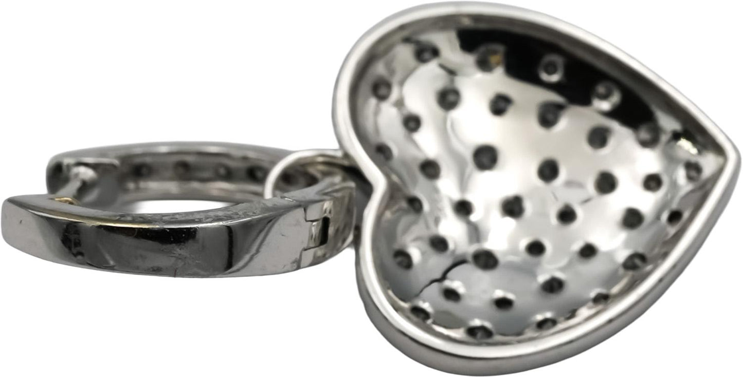 14k White Gold Rhodium Round Diamond Heart Dangle Earrings 0.50CT