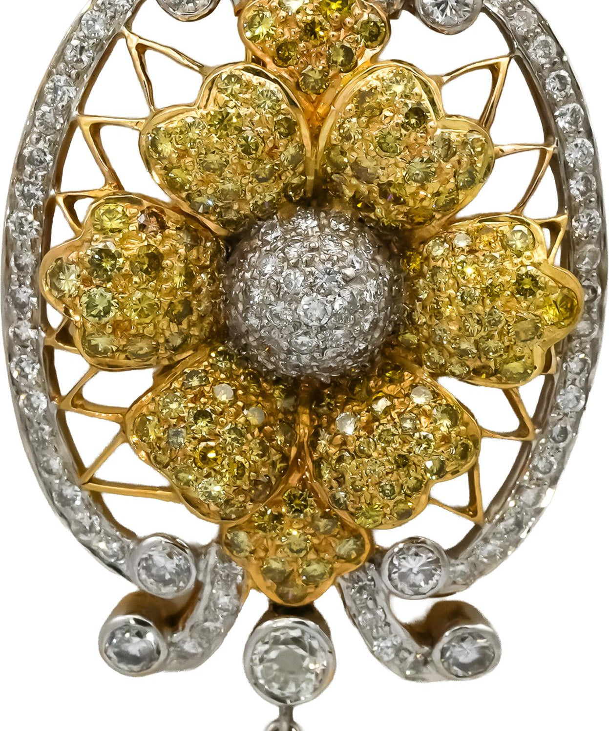 Vintage Antique 18k White & Yellow Gold Diamond Flower Pendant Necklace 4.0CT