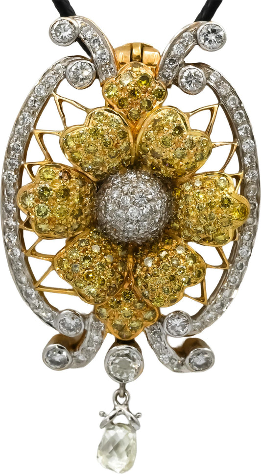 Vintage Antique 18k White & Yellow Gold Diamond Flower Pendant Necklace 4.0CT
