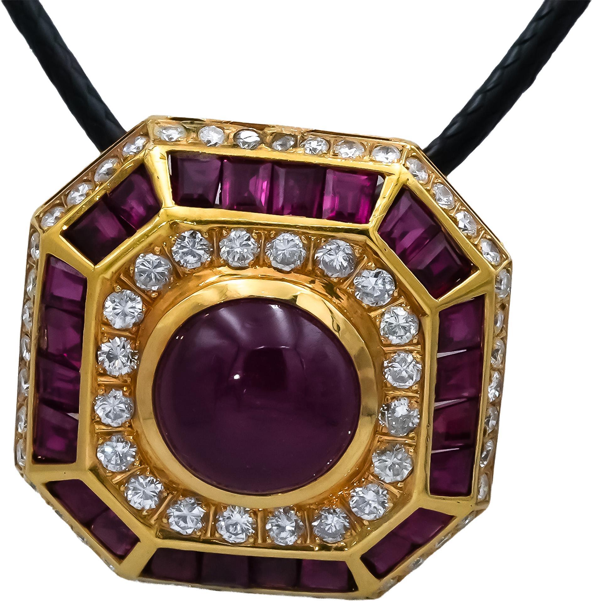 18k Yellow Gold VS Diamond and Ruby Octagon Shaped Slide Pendant Necklace 4.0CT